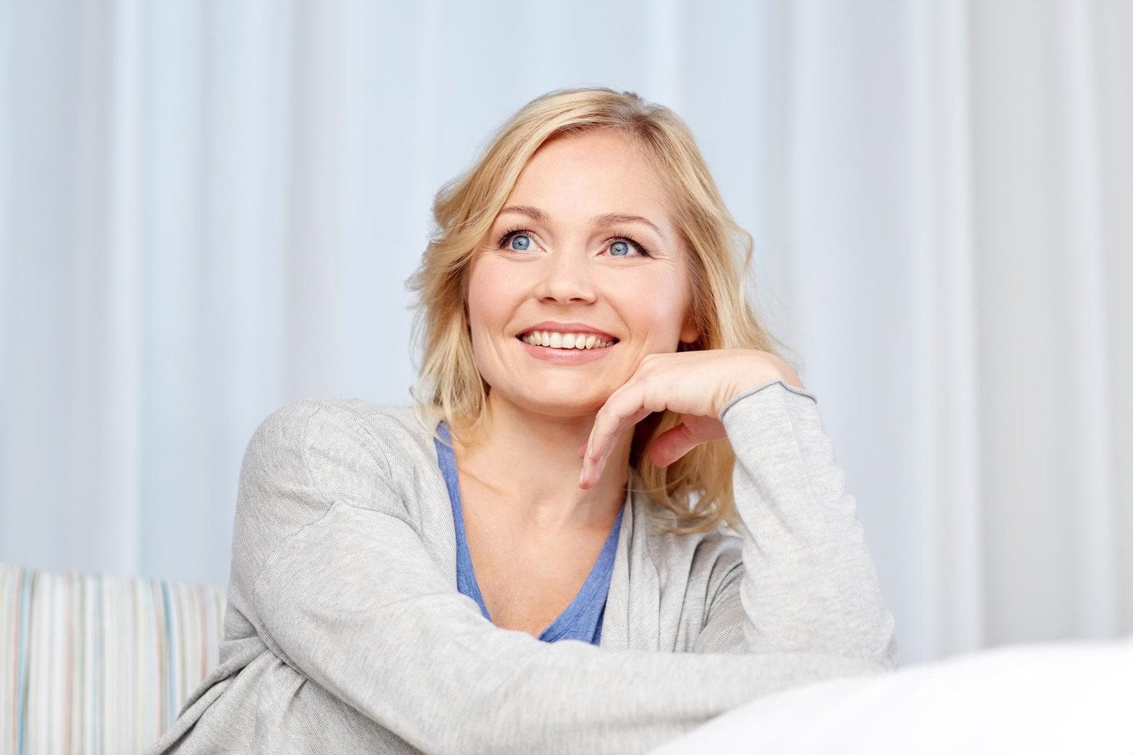 People Leisure Concept Happy Middle Aged Woman Home